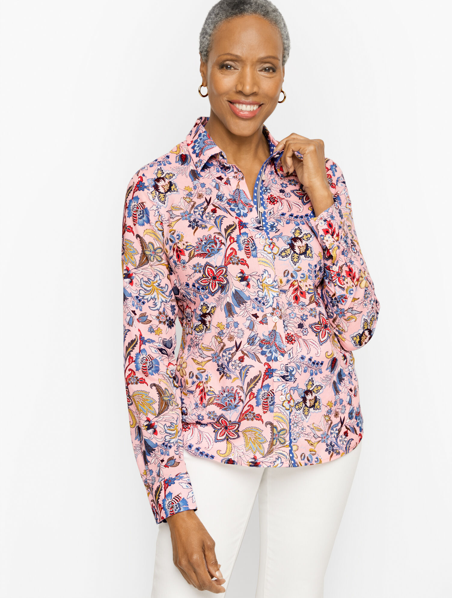 Cotton Button Front Shirt - Lovely Floral | Talbots