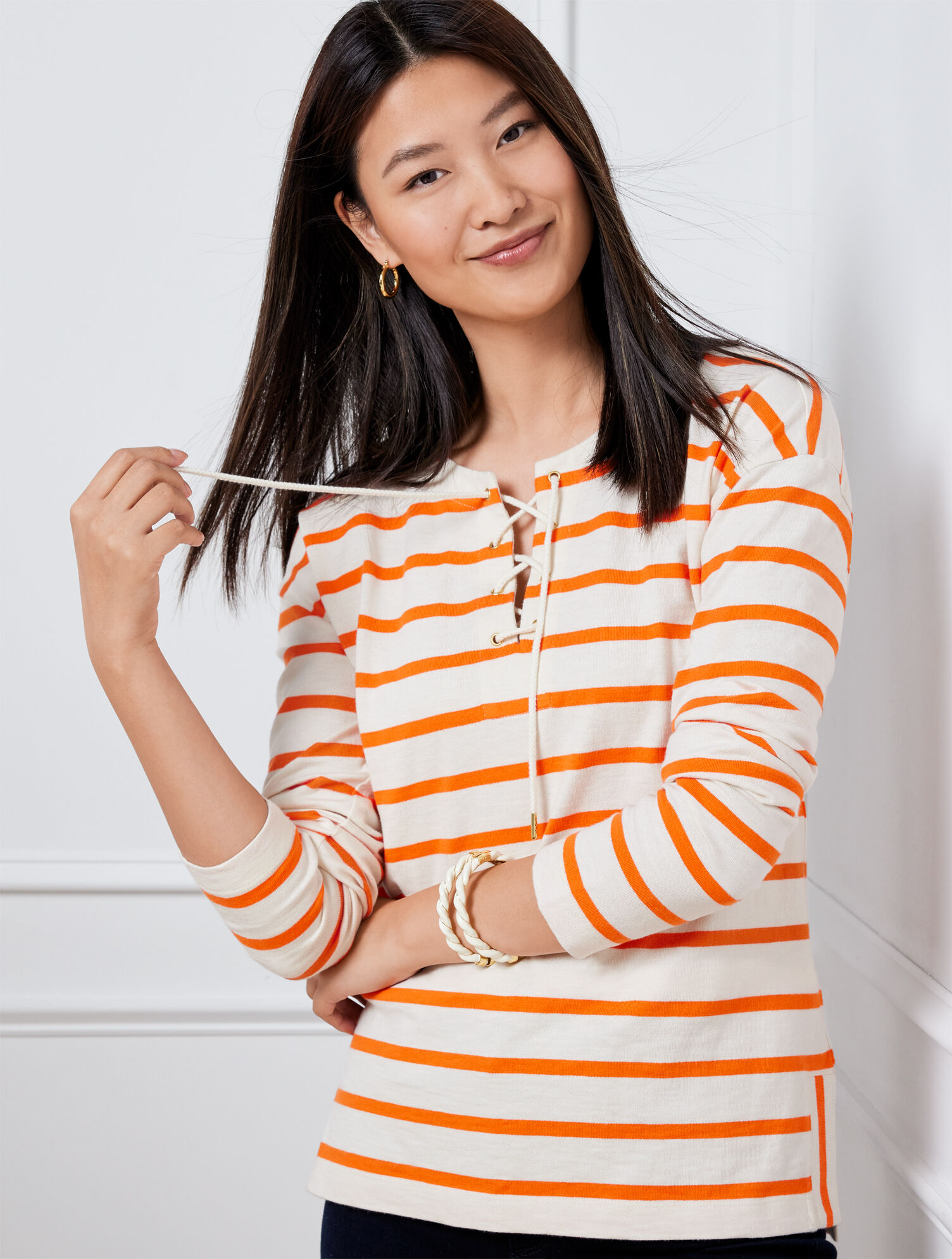 Lace Up Top - Irving Stripe | Talbots