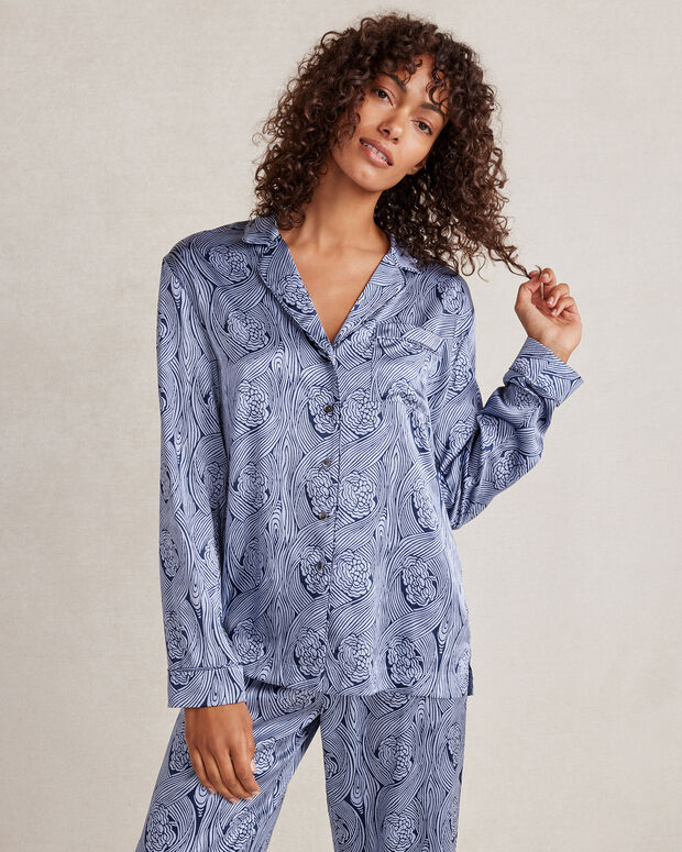 Washable Silk Deco Floral Pajama Shirt
