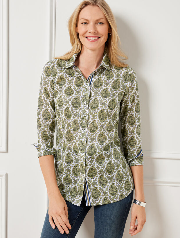 Cotton Button Front Shirt - Lively Ditsy