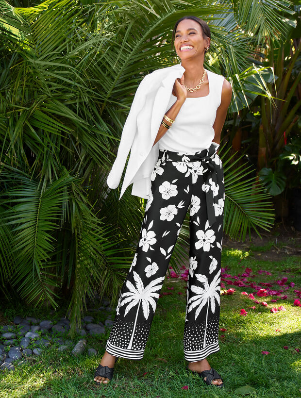 Tie Waist Wide Leg Pants - Palm Beach Border