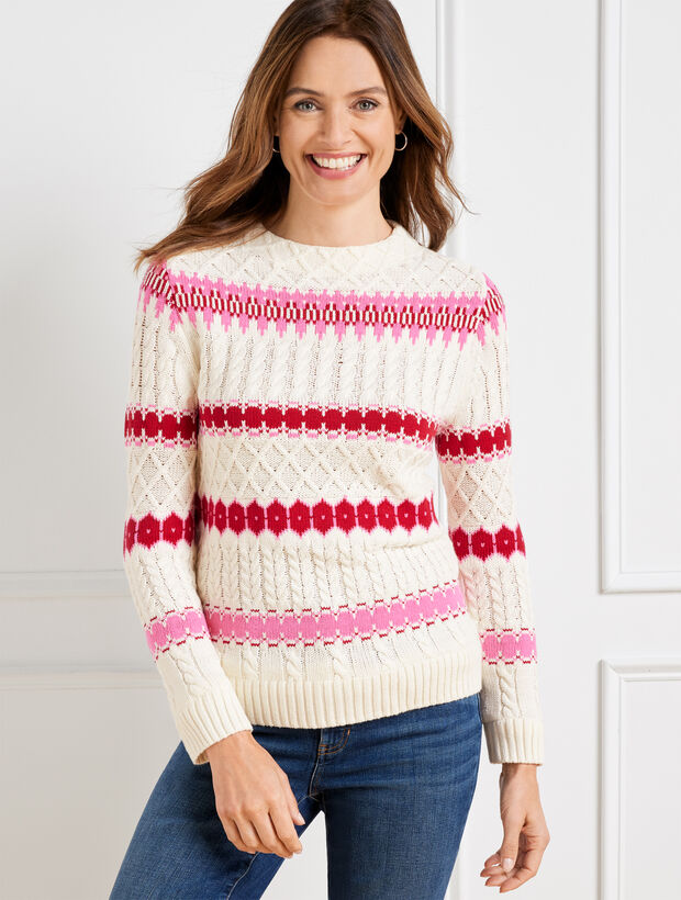 Cable Knit Mockneck Sweater - Spaced Fair Isle