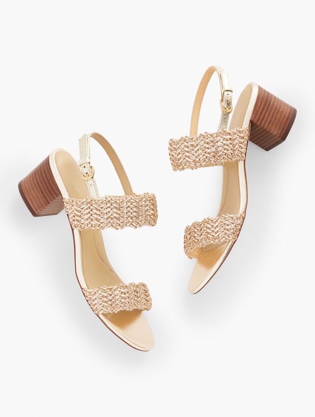 Mimi Woven Metallic Block Heel Sandals | Talbots
