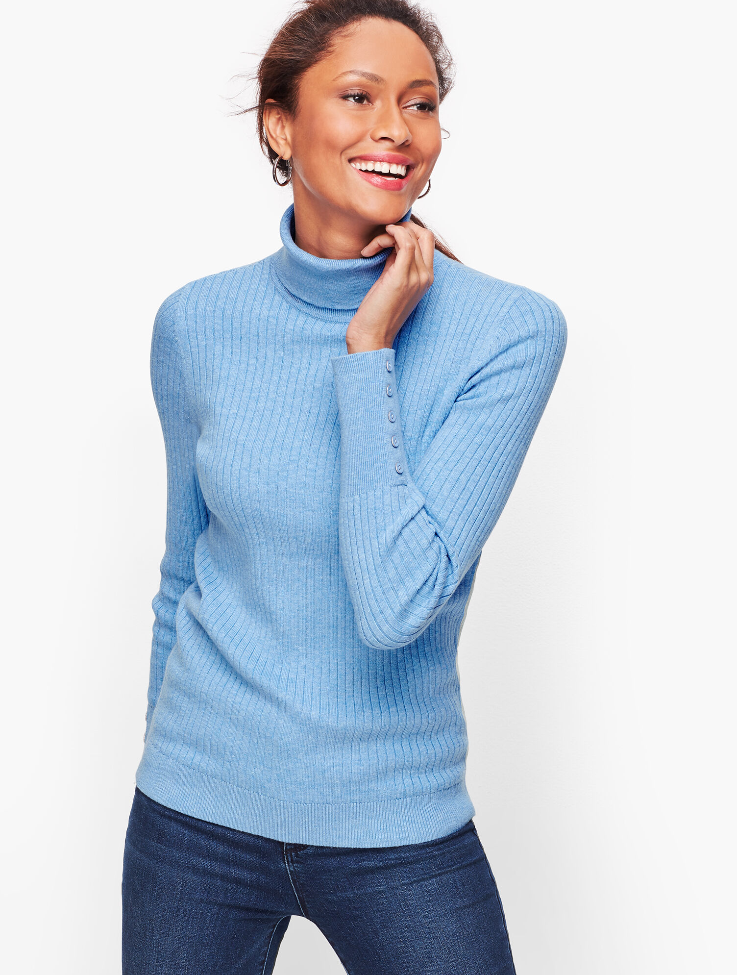 Button Cuff Ribbed Turtleneck Sweater | Talbots