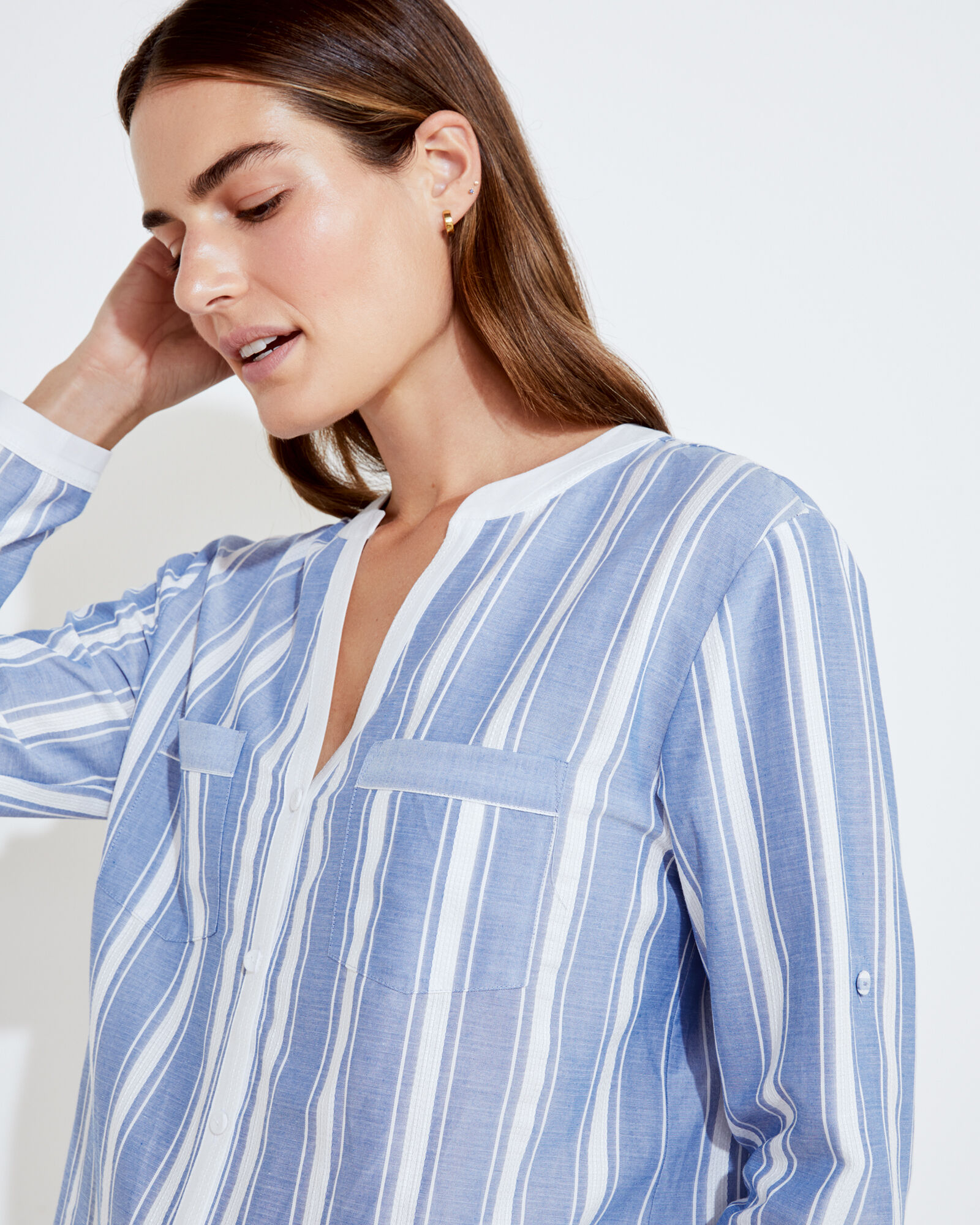 Cotton Blend Striped Pajama Shirt | Haven Well Within