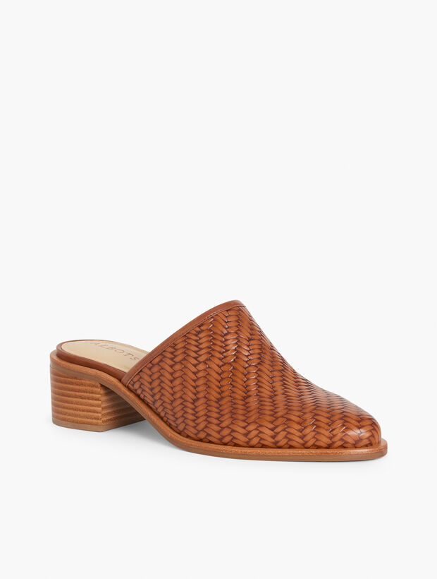 Maddie Woven Clog Mules - Embossed Leather