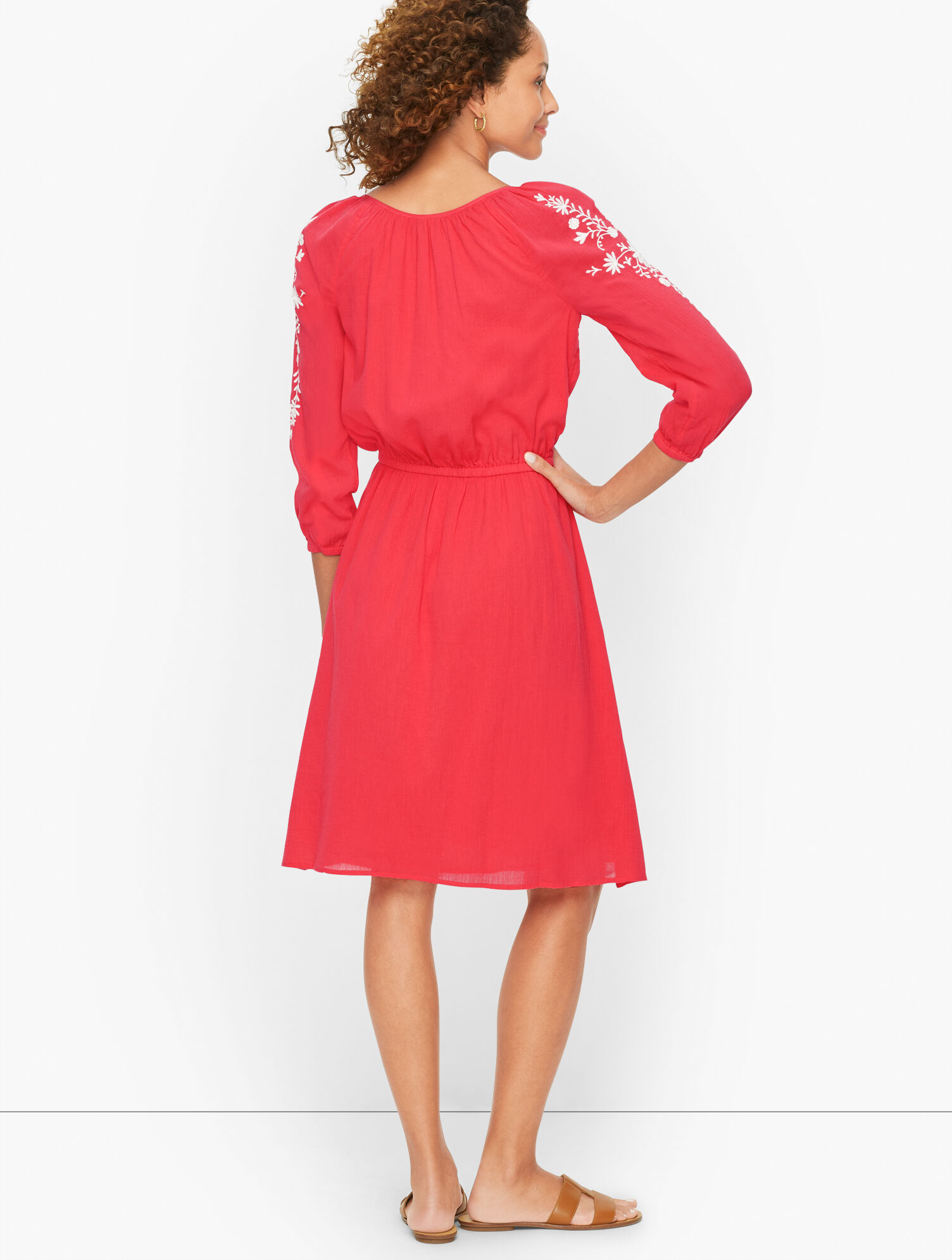 Embroidered Gauze A-Line Dress | Talbots