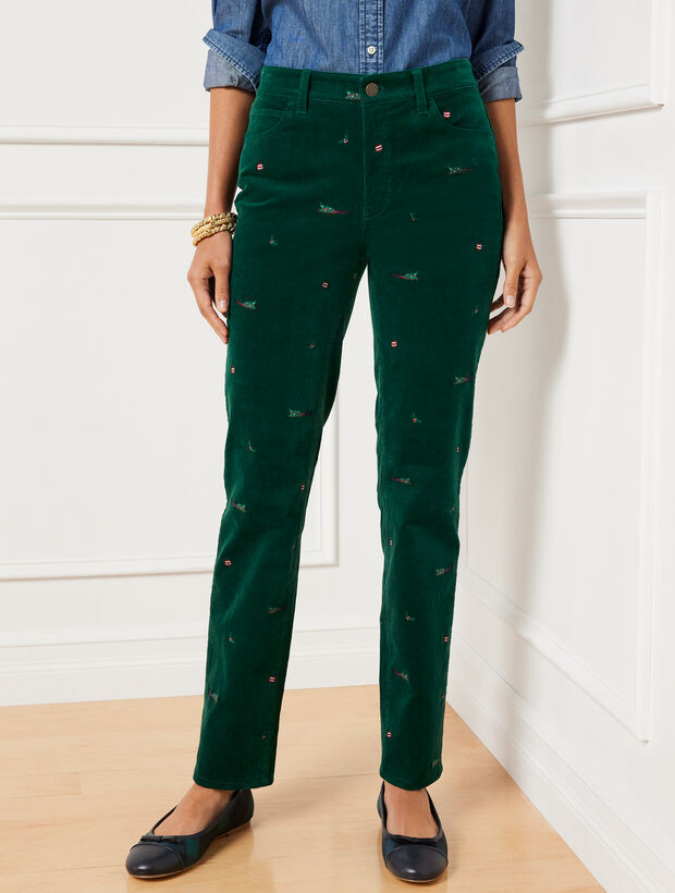 Stretch Straight Fit Embroidered Pant