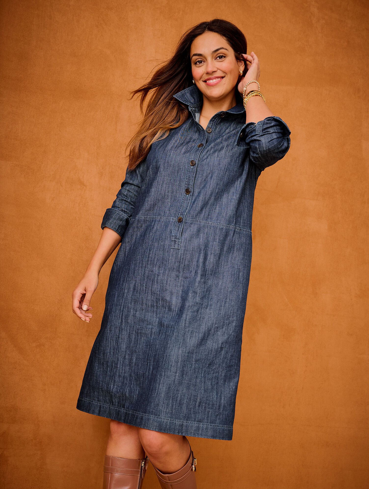 Denim clearance popover dress