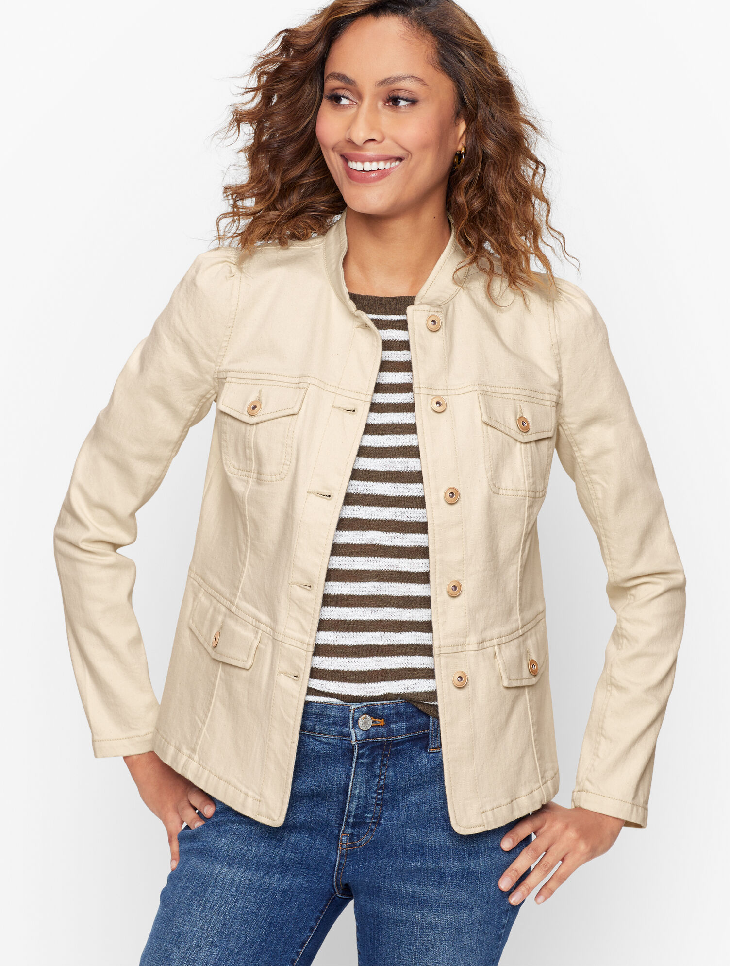 Band Collar Jean Jacket - Natural | Talbots