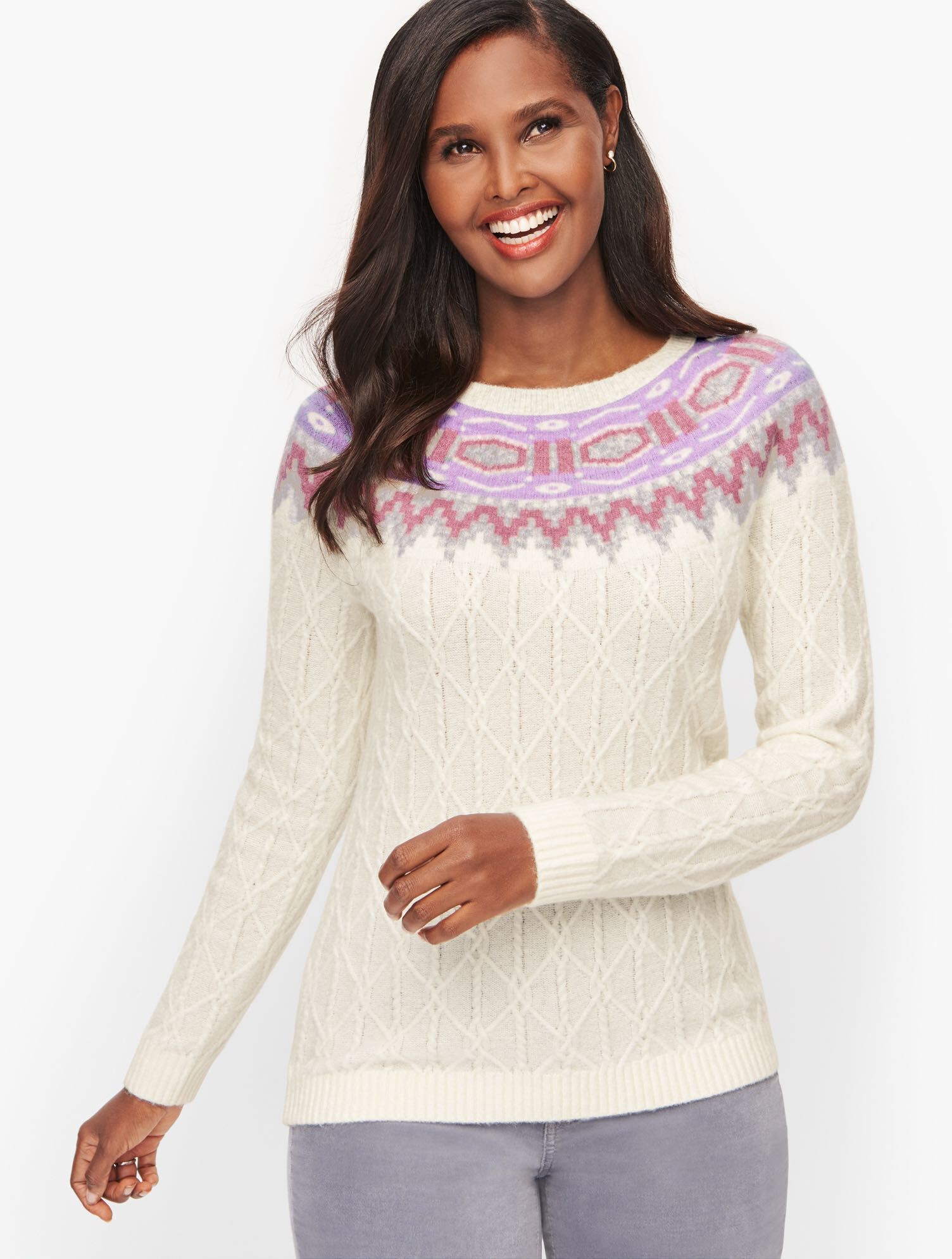 Cableknit Fair Isle Yoke Sweater | Talbots