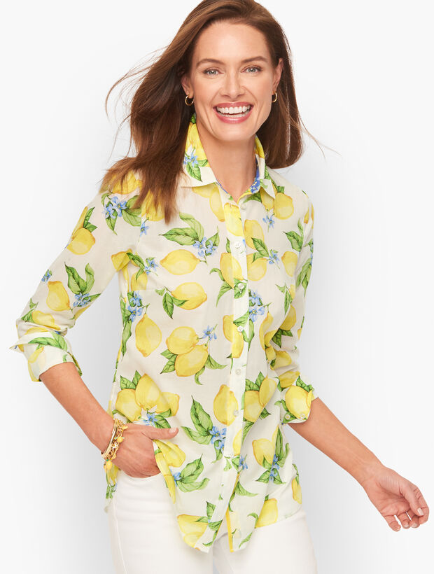 Cotton Button Front Shirt - Lemon Blossom | Talbots