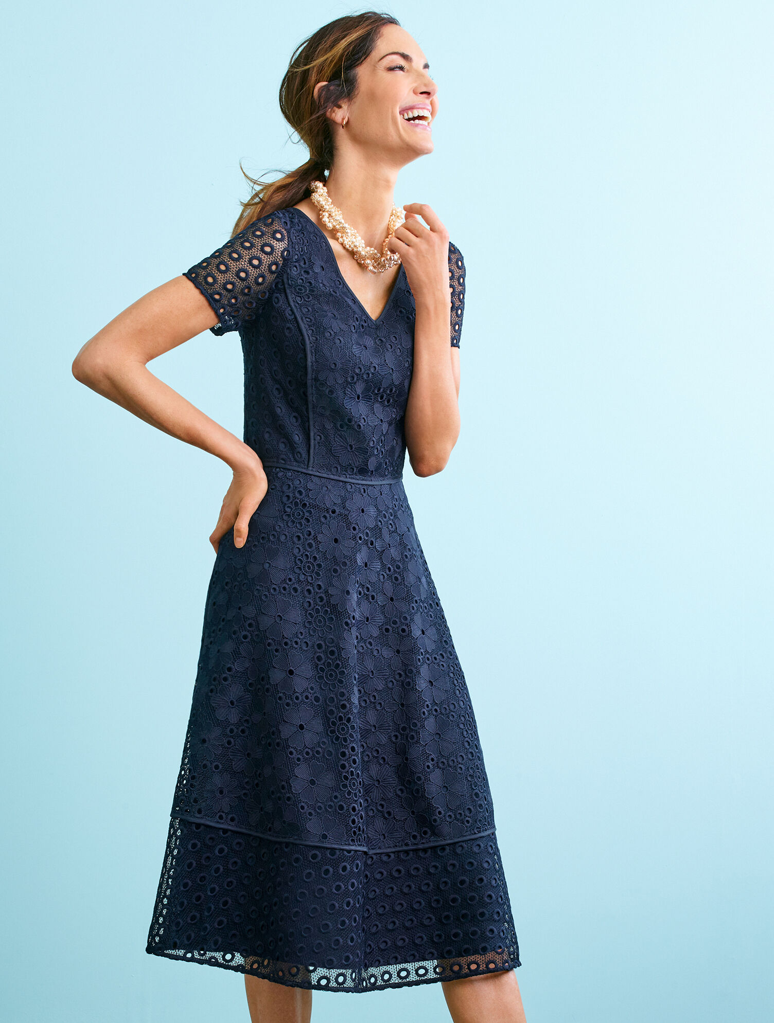 Lace And Eyelet Fit Flare Dress Talbots