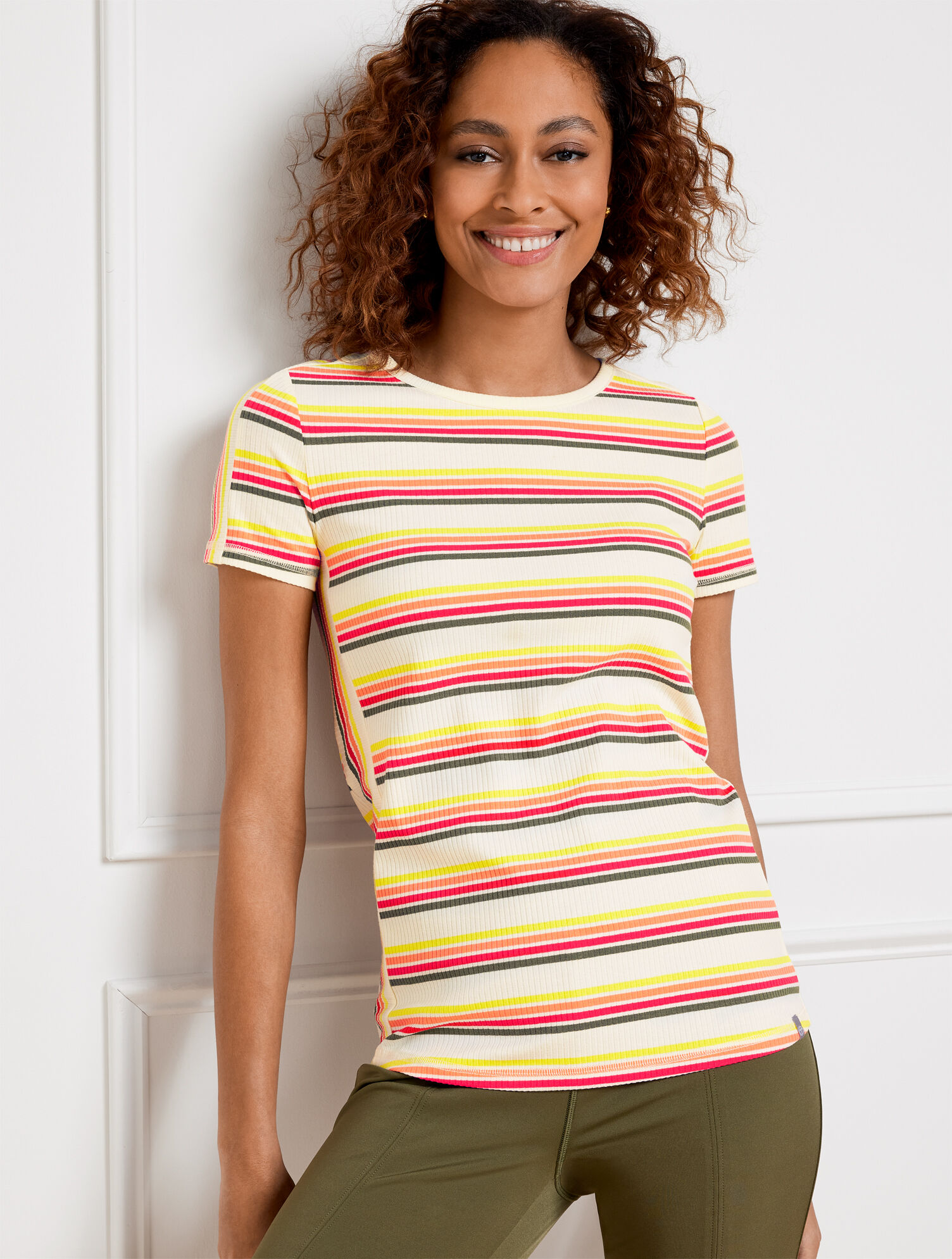 Ribbed Short Sleeve Tee - Outing Stripe | Talbots