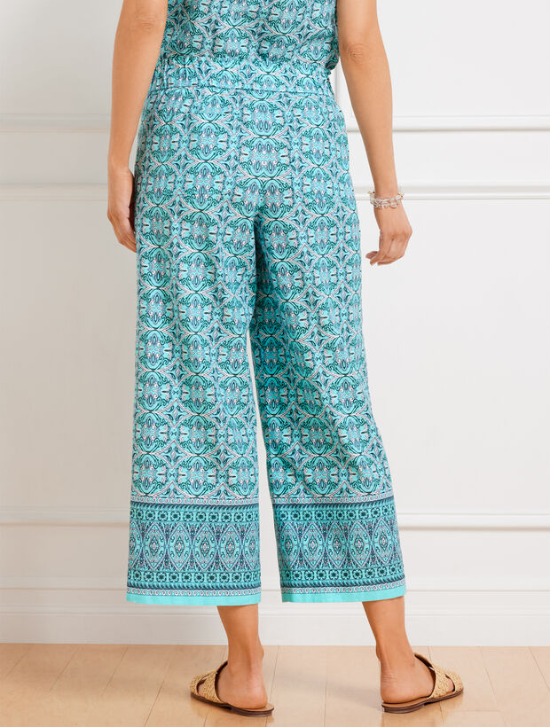 Talbots Nantucket Linen Wide Leg Crop Pants - Oval Medallion