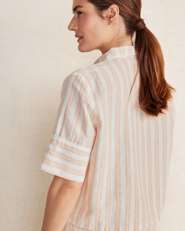 Organic Cotton Linen Striped Pajama Top