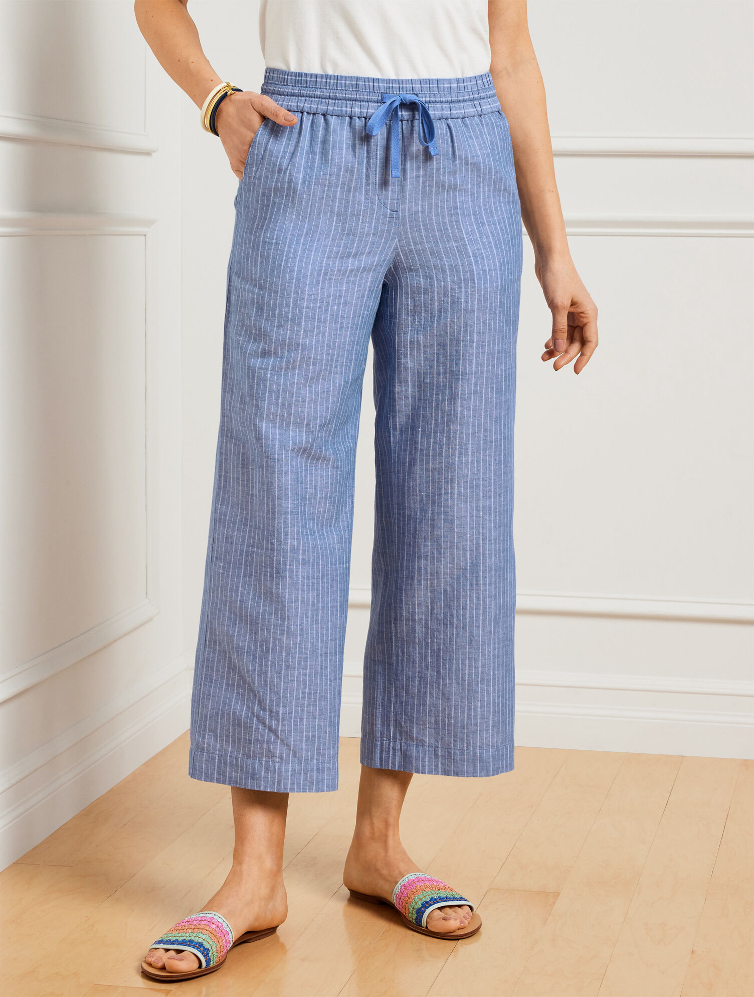 Striped cropped wide sales leg pants