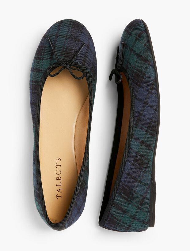 Penelope Quilted Ballet Flats - Black Watch Plaid | Talbots