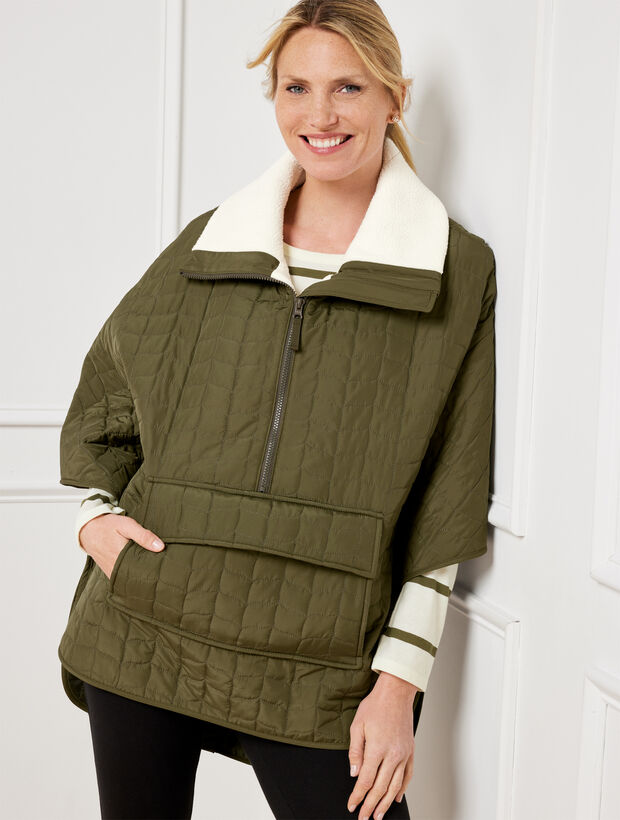 Sherpa Trim Quilted Poncho | Talbots