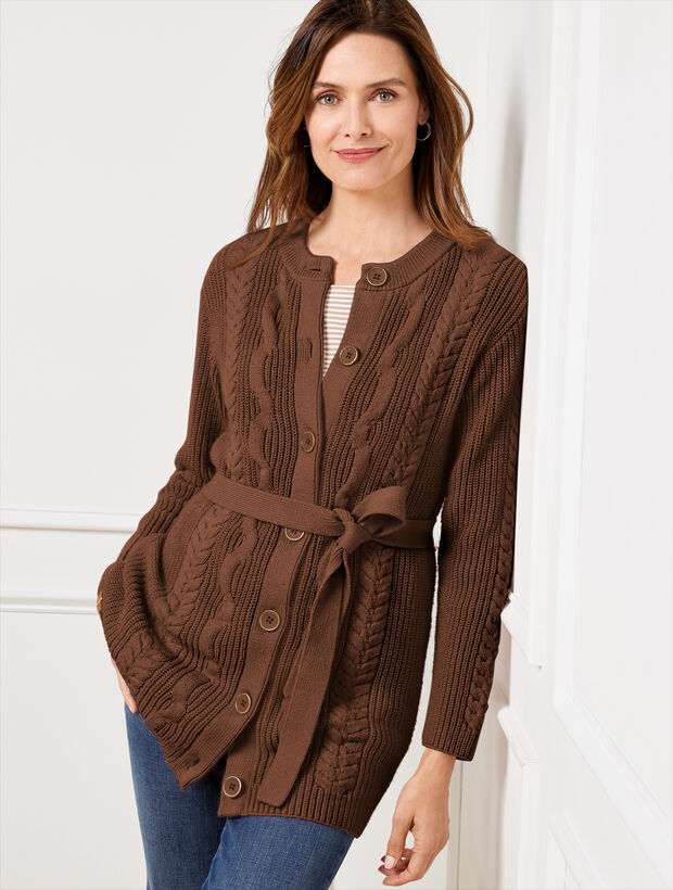 Belted Cable Knit Cardigan | Talbots