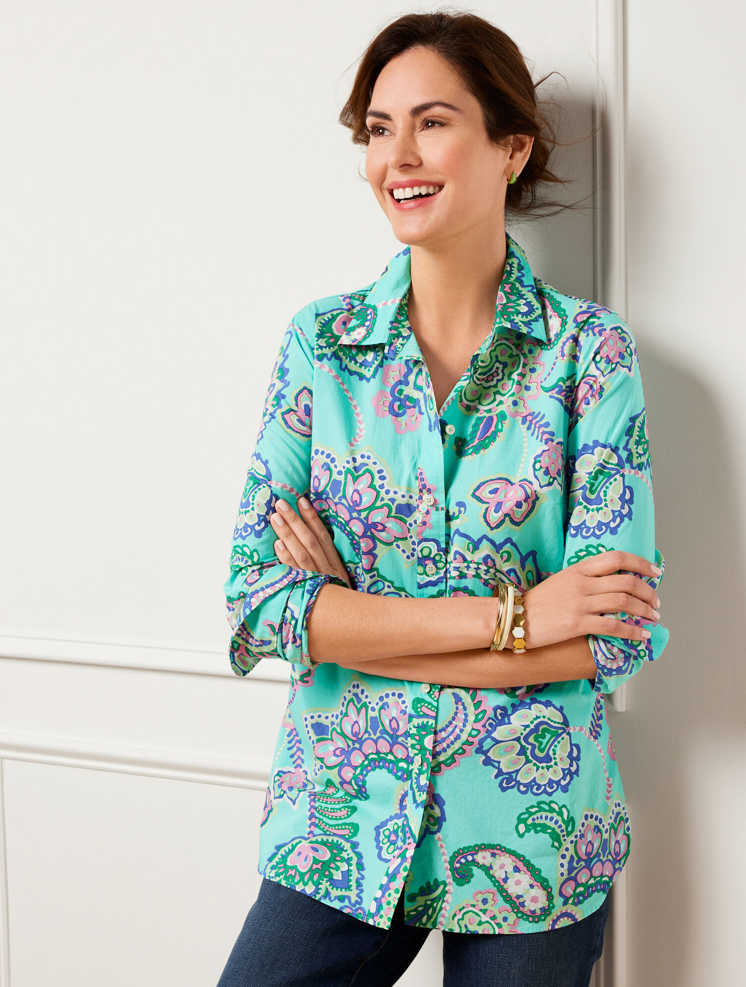Cotton Button Front Shirt - Fanciful Paisley | Talbots