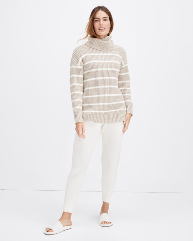 Cable Turtleneck Tunic Sweater in Ivory