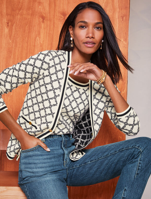 V-Neck Cardigan - Lattice Jacquard