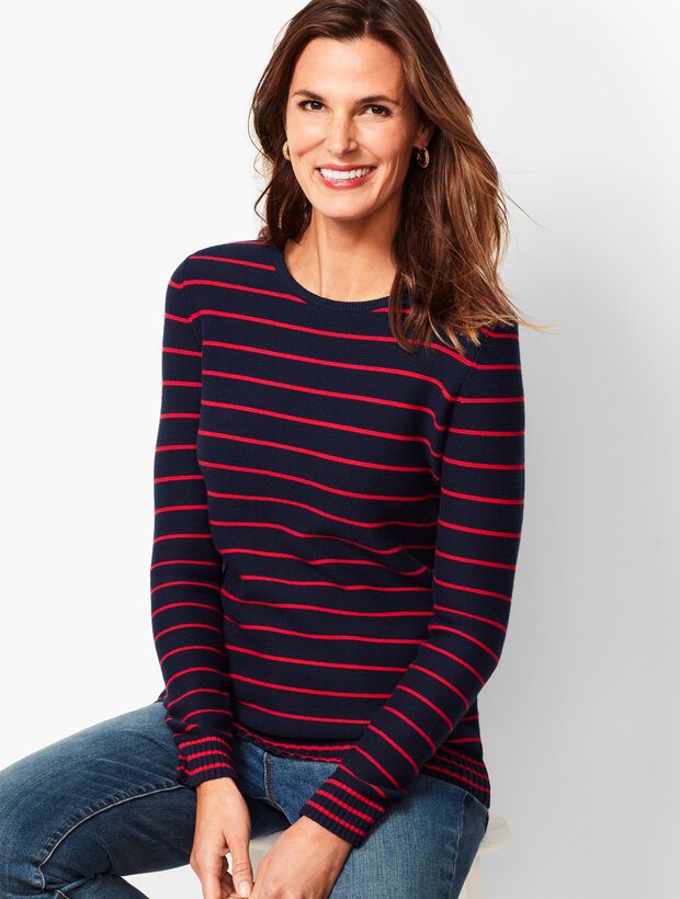 Textured-Stripe Crewneck Sweater | Talbots