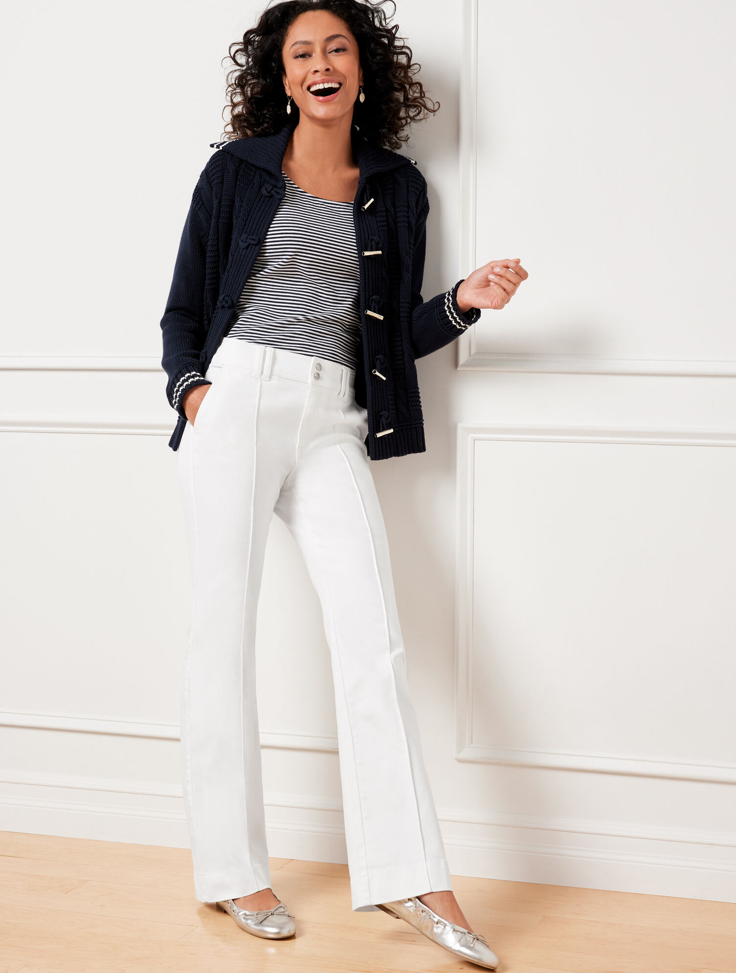 Pintuck Flare Leg Jeans - White | Talbots