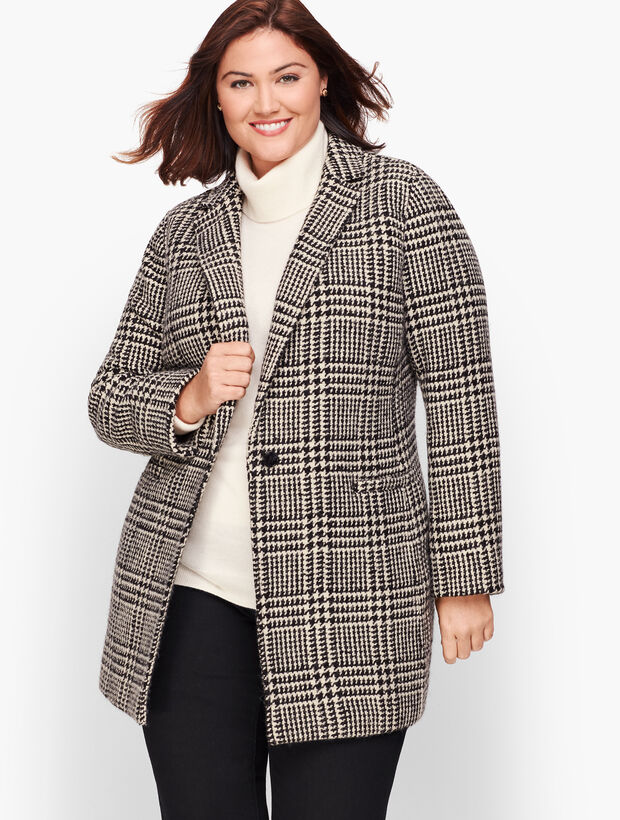 Plus Size Long Boiled Wool Jacket - Plaid | Talbots