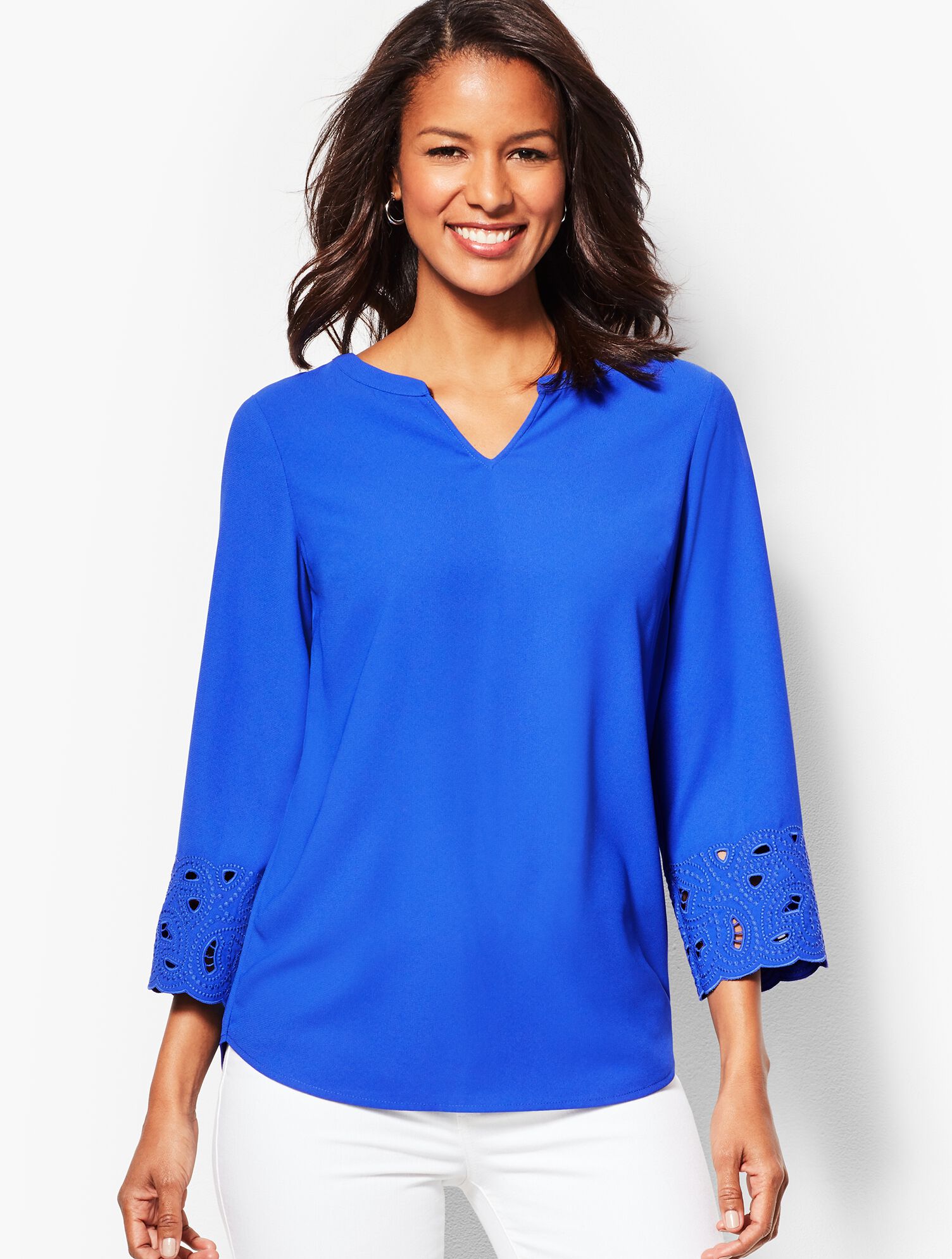 Embroidered-Sleeve Tunic Top | Talbots