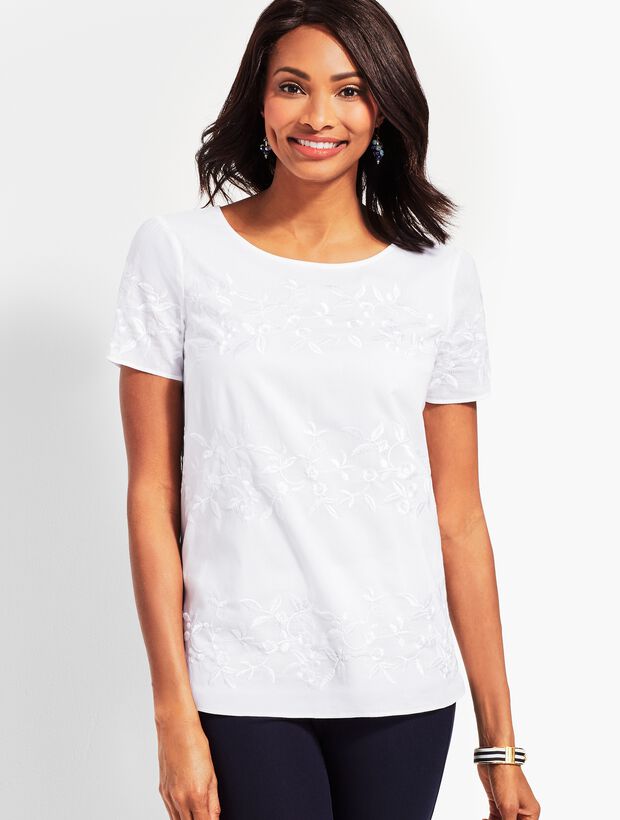 Embroidered Floral Short-Sleeve Top | Talbots