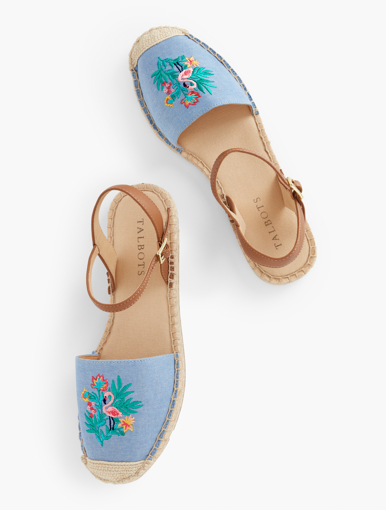 Shop Talbots Izzy D'orsay Embroidered Chambray Espadrille Sandals - Light - 9m - 100% Cotton  In Light Chambray