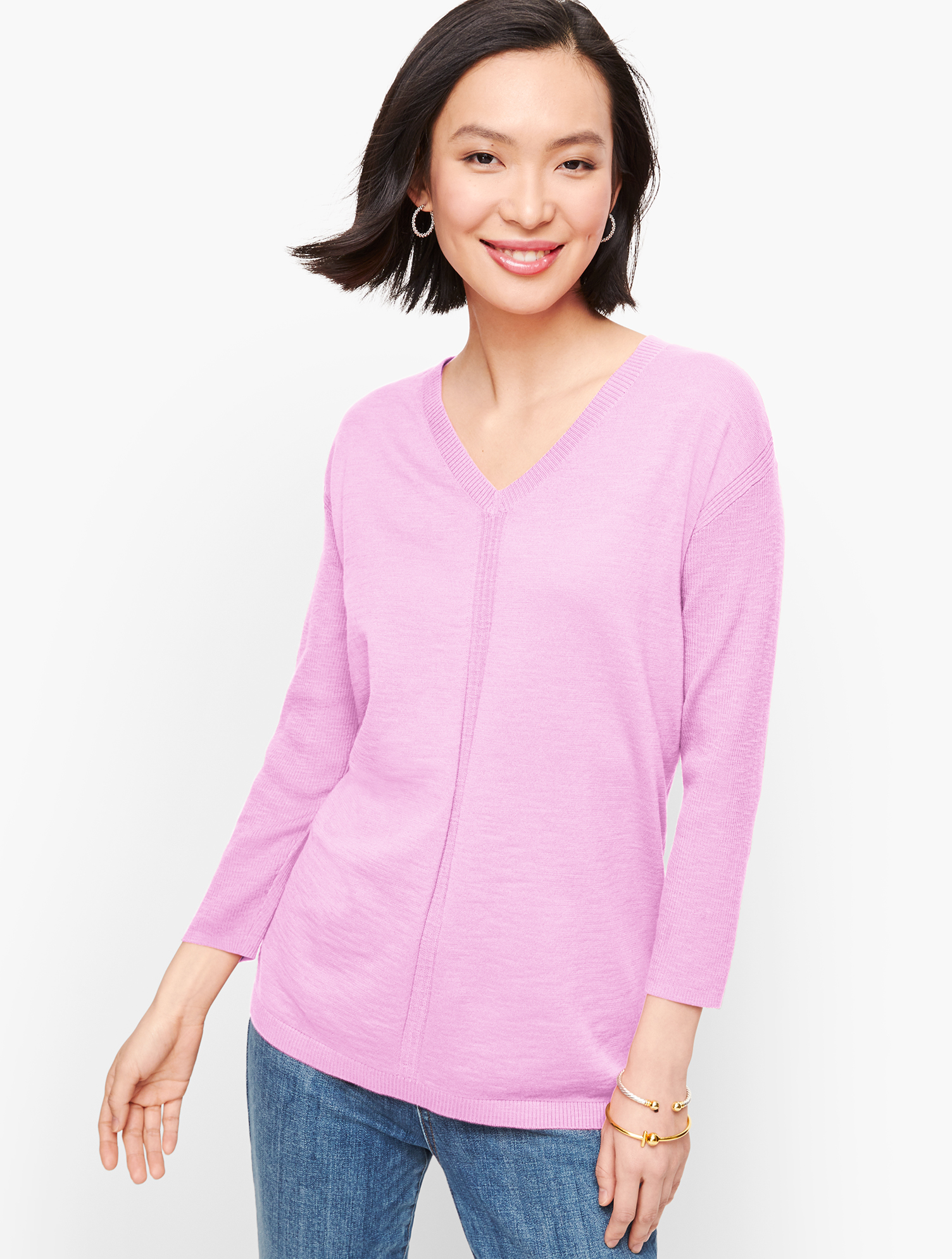 Talbots Petite - Cotton V-neck Sweater - Radiant Orchid - Medium