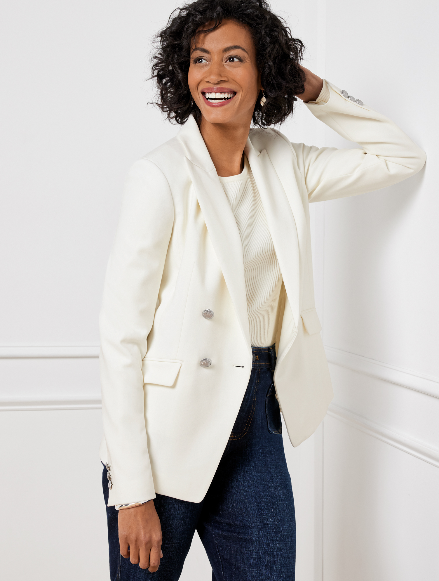 Talbots Tailored Stretch Double Breasted Blazer - Ivory - 22