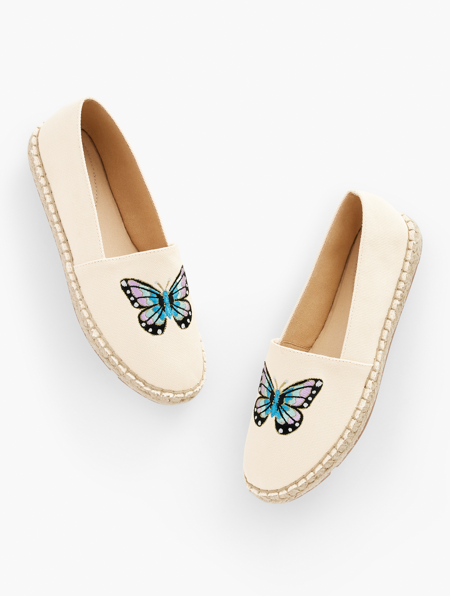 Talbots Izzy Embroidered Canvas Espadrilles - Butterfly - Natural - 7m - 100% Cotton