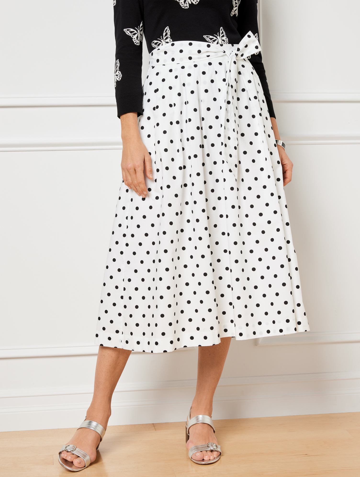 Talbots Plus Size - Pleated Poplin Fit & Flare Skirt - Picnic Dot - White/black - 20 - 100% Cotton  In White,black