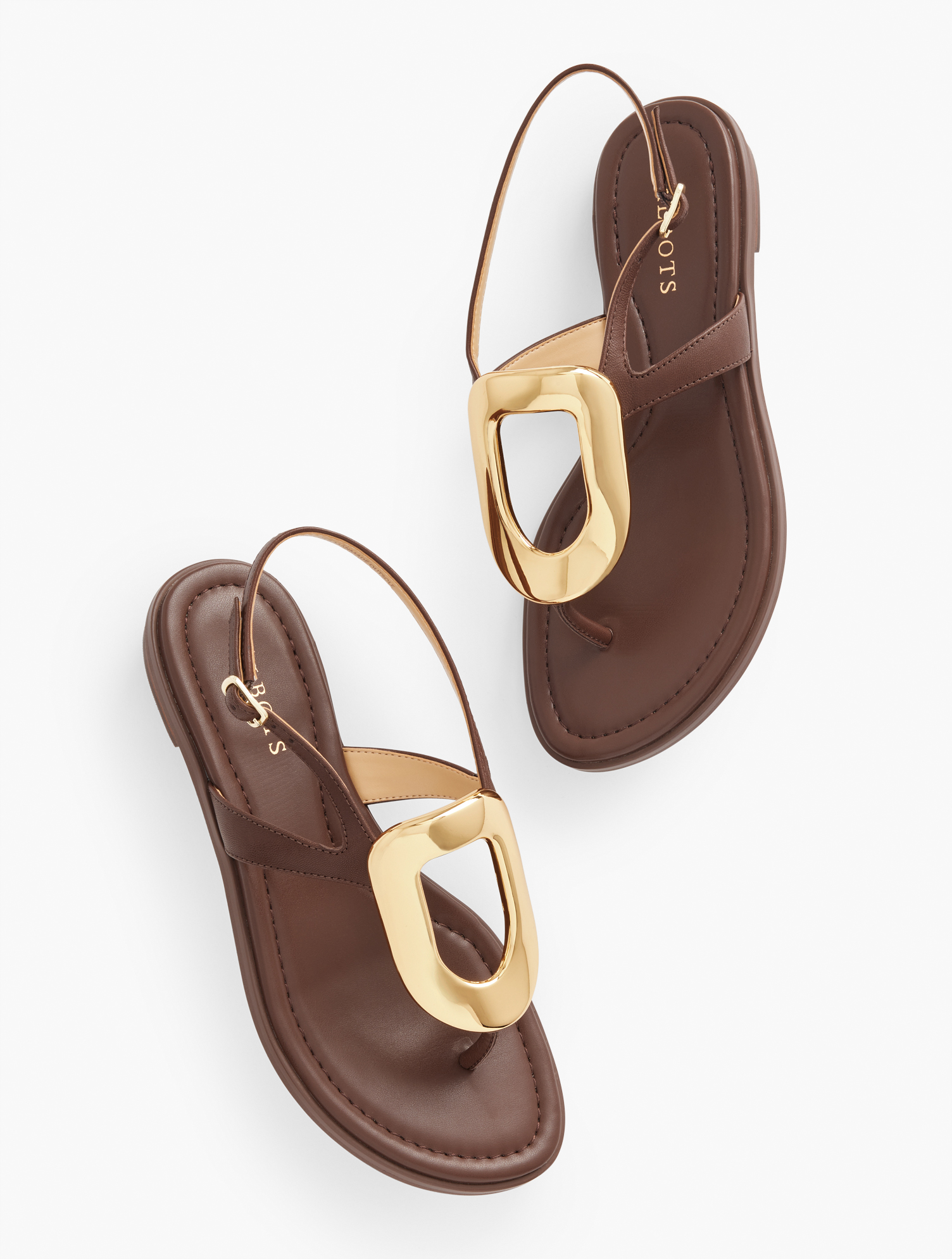 Shop Talbots Keri Ring Soft Nappa Flat Sandals - Dark Walnut - 9 1/2 M