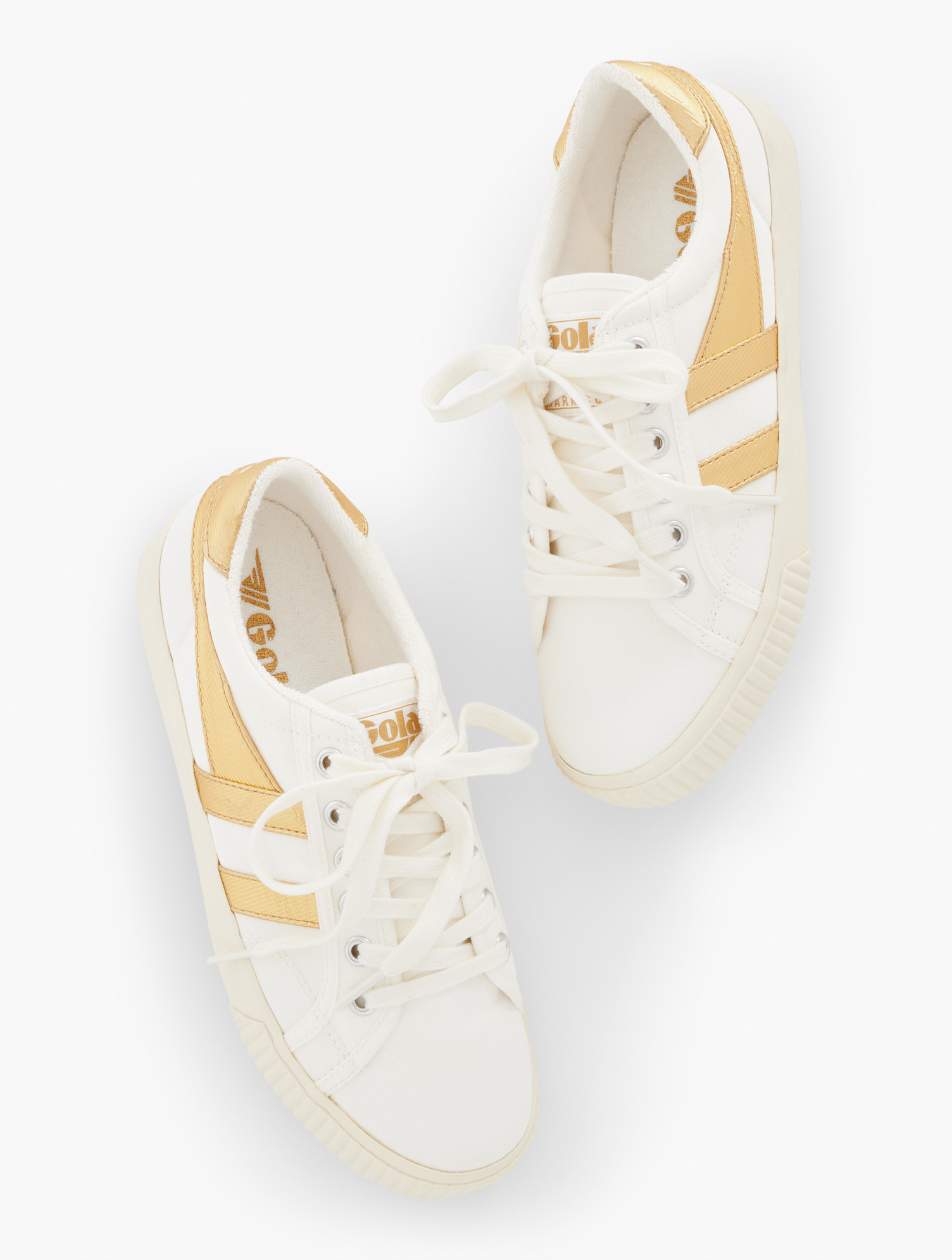 Talbots Â® Mark Cox Tennis Sneakers - Metallic - Off White/gold - 8 1/2 M - 100% Cotton  In Off White,gold