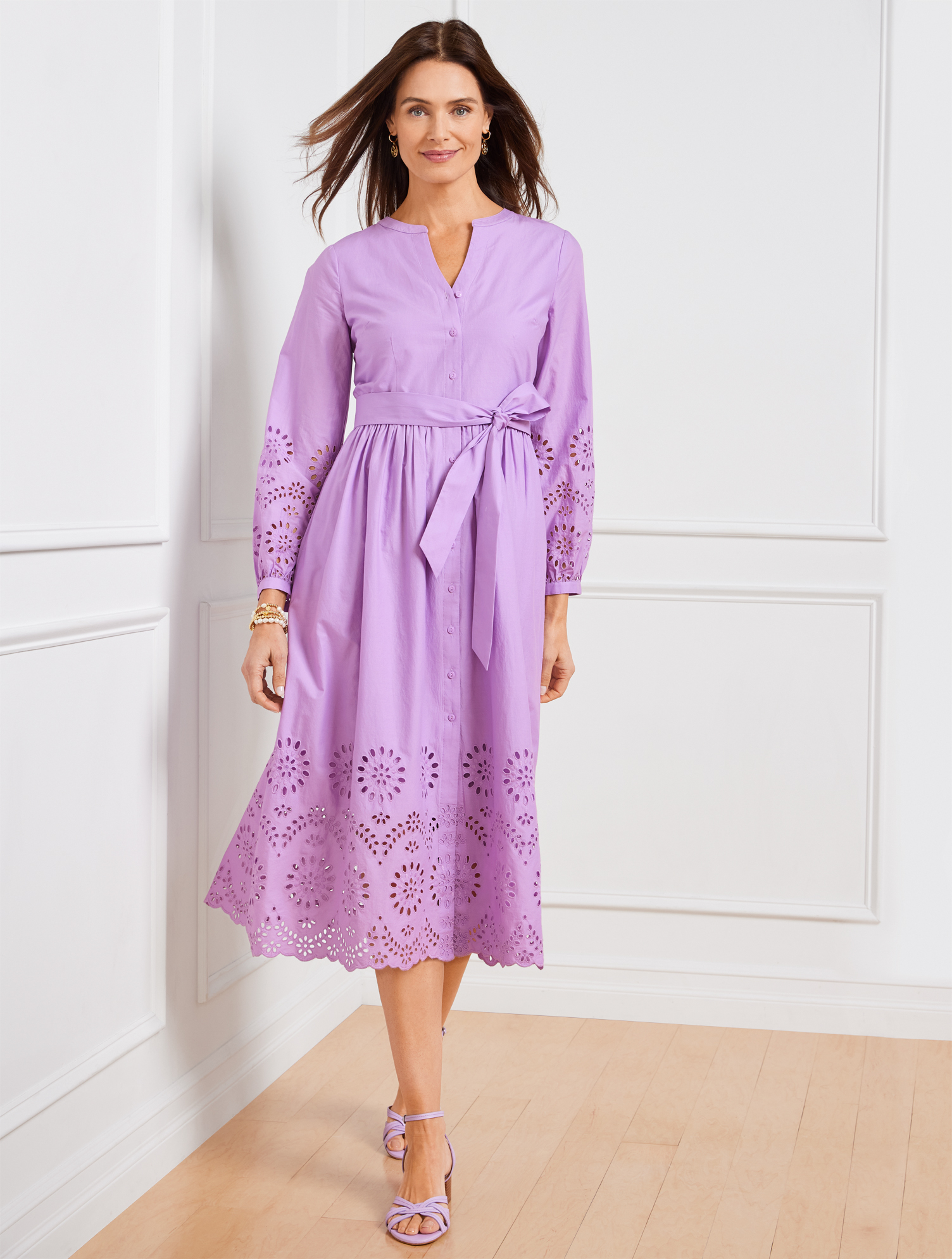 Talbots Plus Size - Placed Eyelet Fit & Flare Shirtdress - Wisteria Purple - 20 - 100% Cotton
