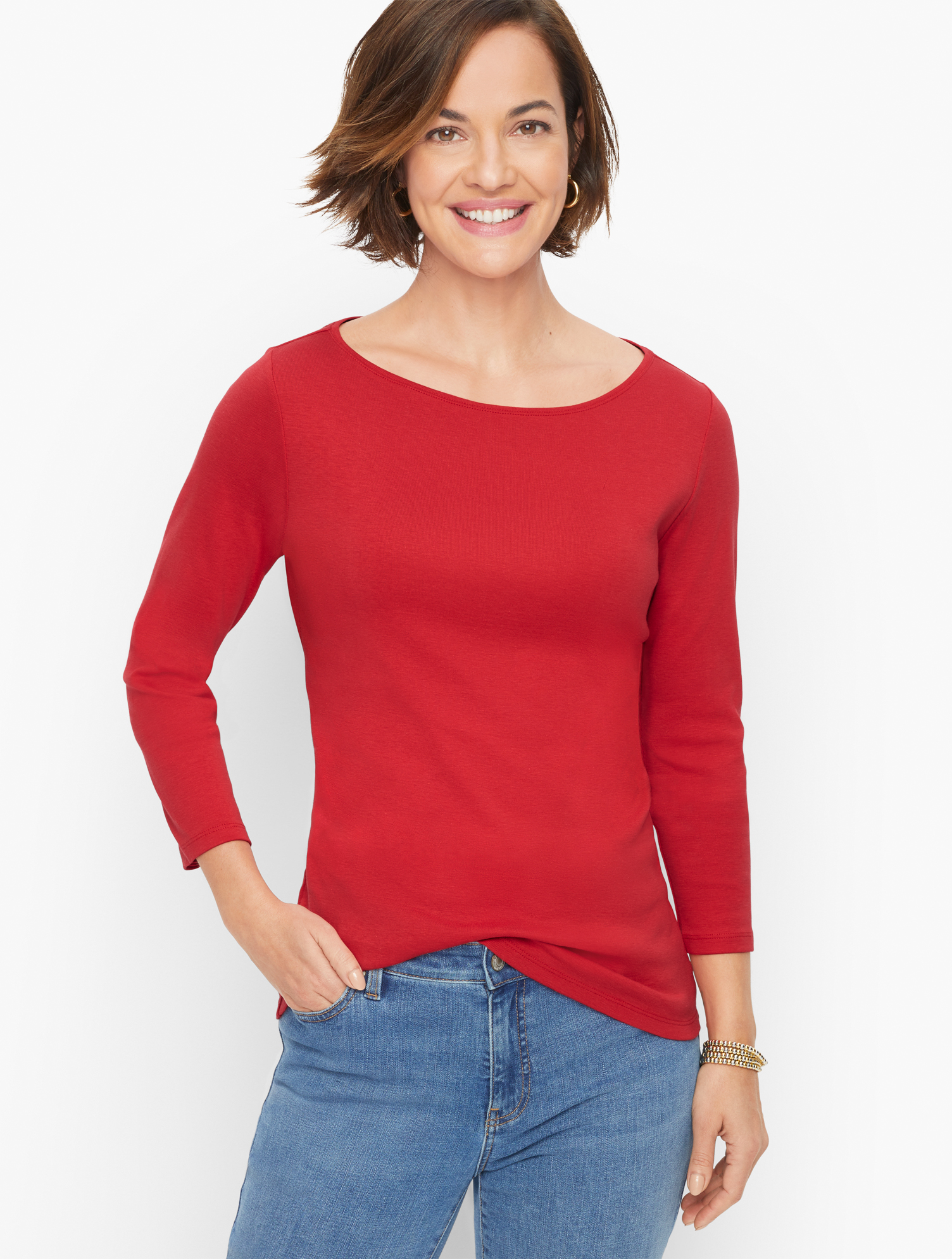 Talbots Cotton Bateau Neck T-shirt - Red - Xs