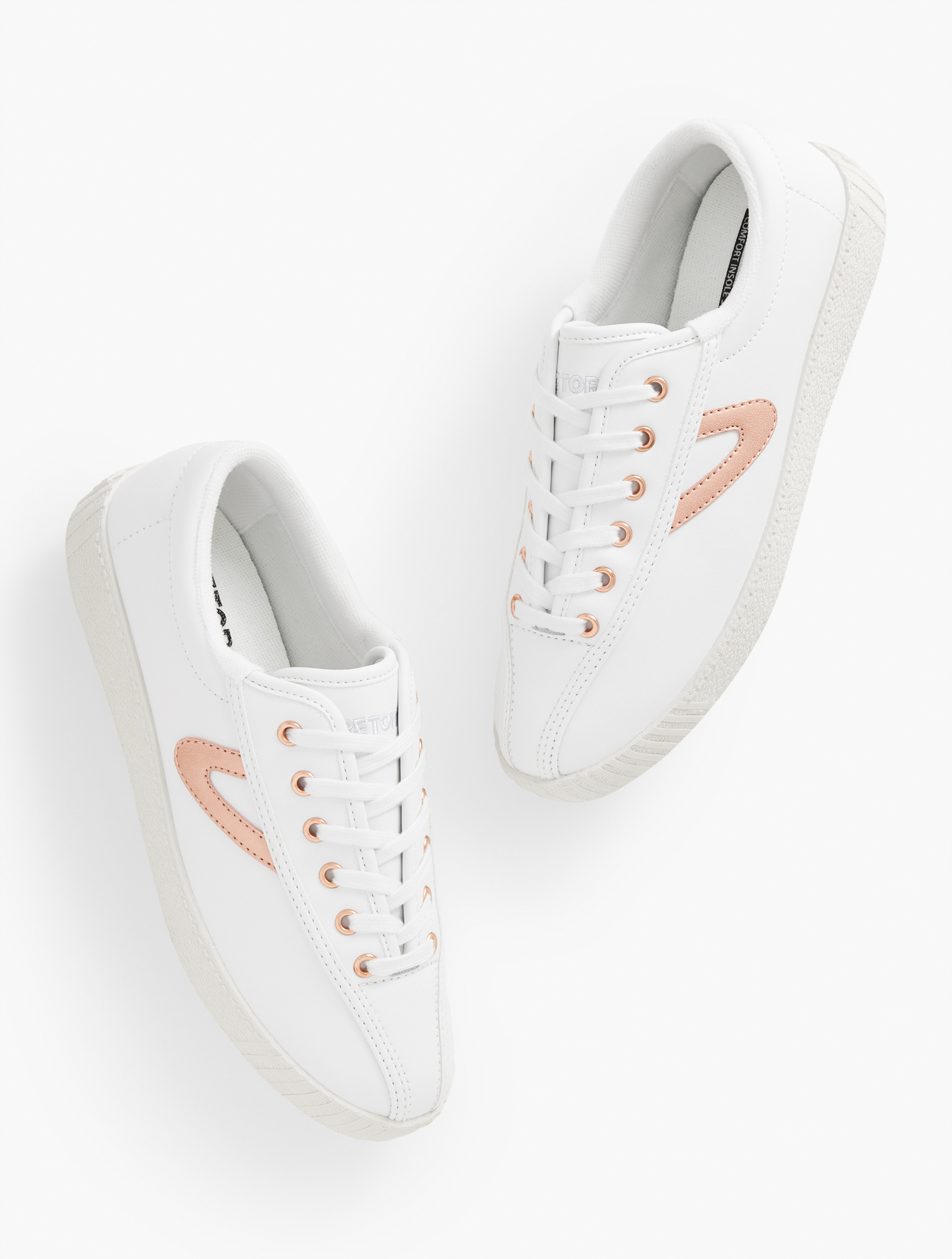 Shop Talbots Â® Nylite Plus Leather Sneakers - White/rose Gold - 7 1/2 M  In White,rose Gold