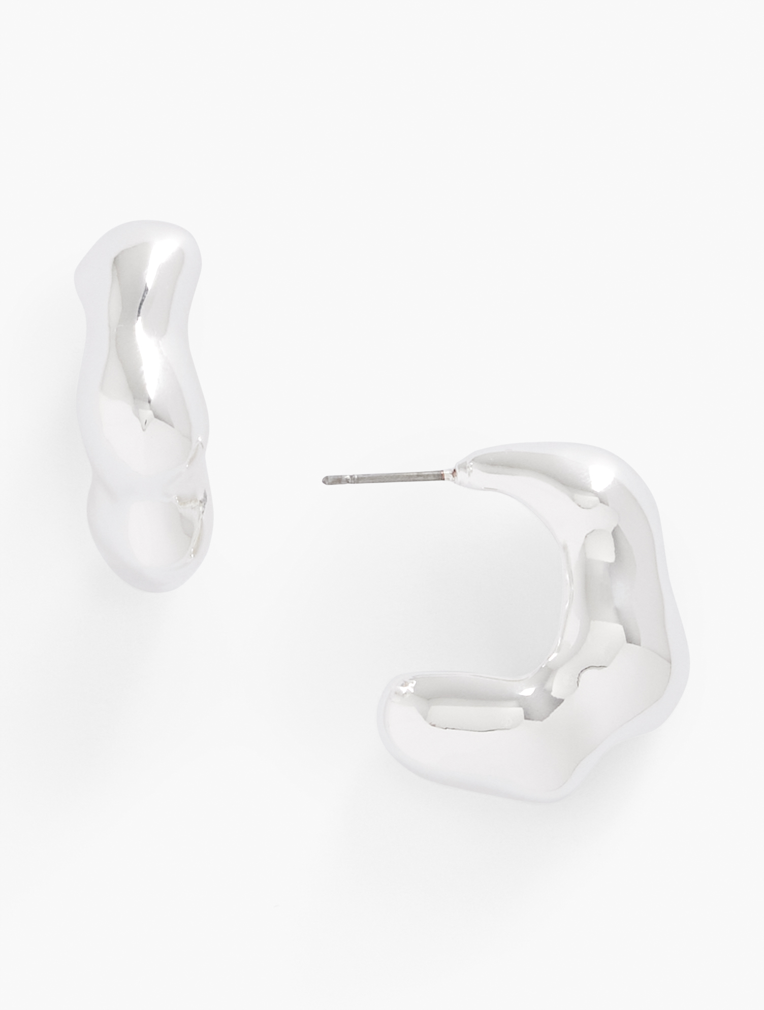 Talbots Sculptural Hoop Earrings - Shiny Silver - 001  In Metallic