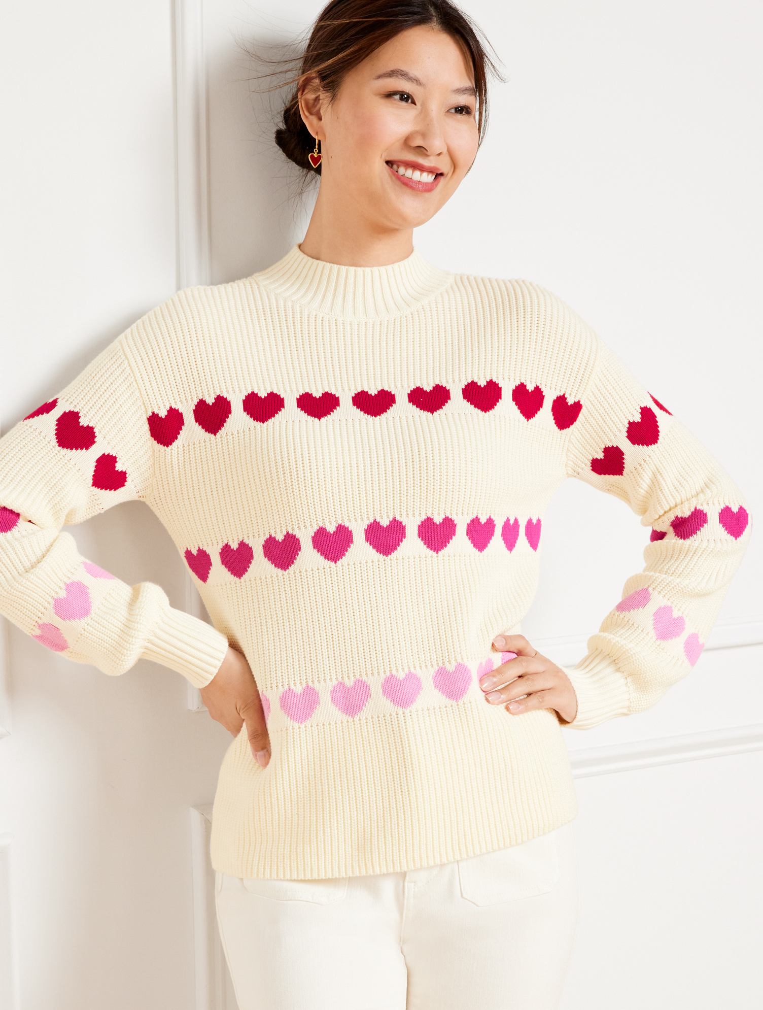 Talbots Shaker Stitch Mockneck Sweater - Heart - Ivory - 3x