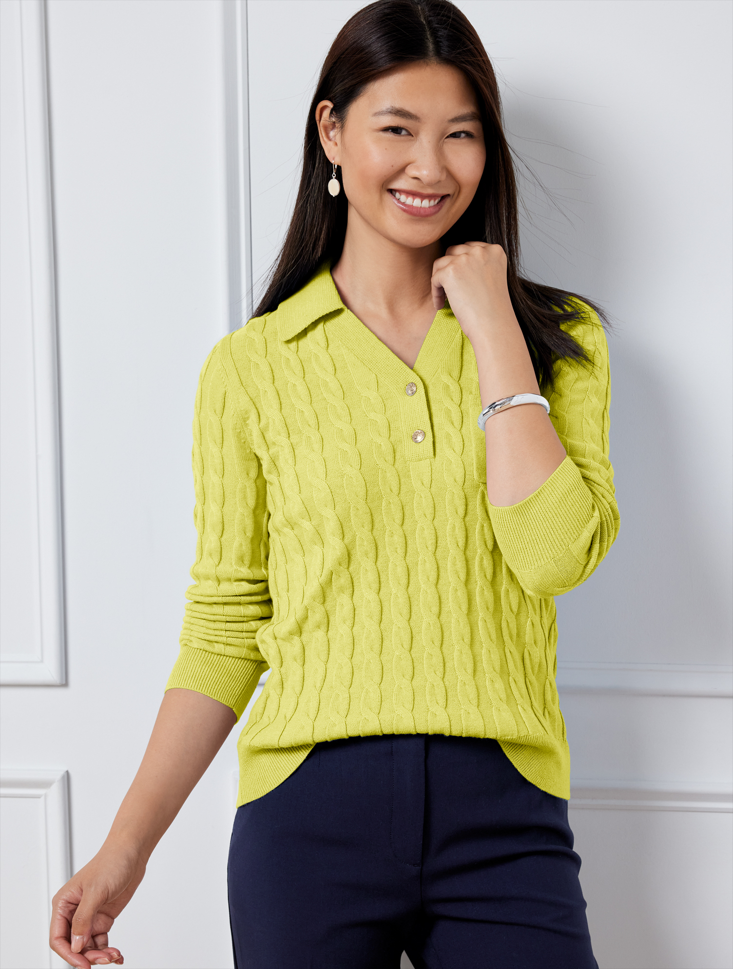 Talbots Cable Knit Johnny Collar Sweater - Citrus Honey - 3x