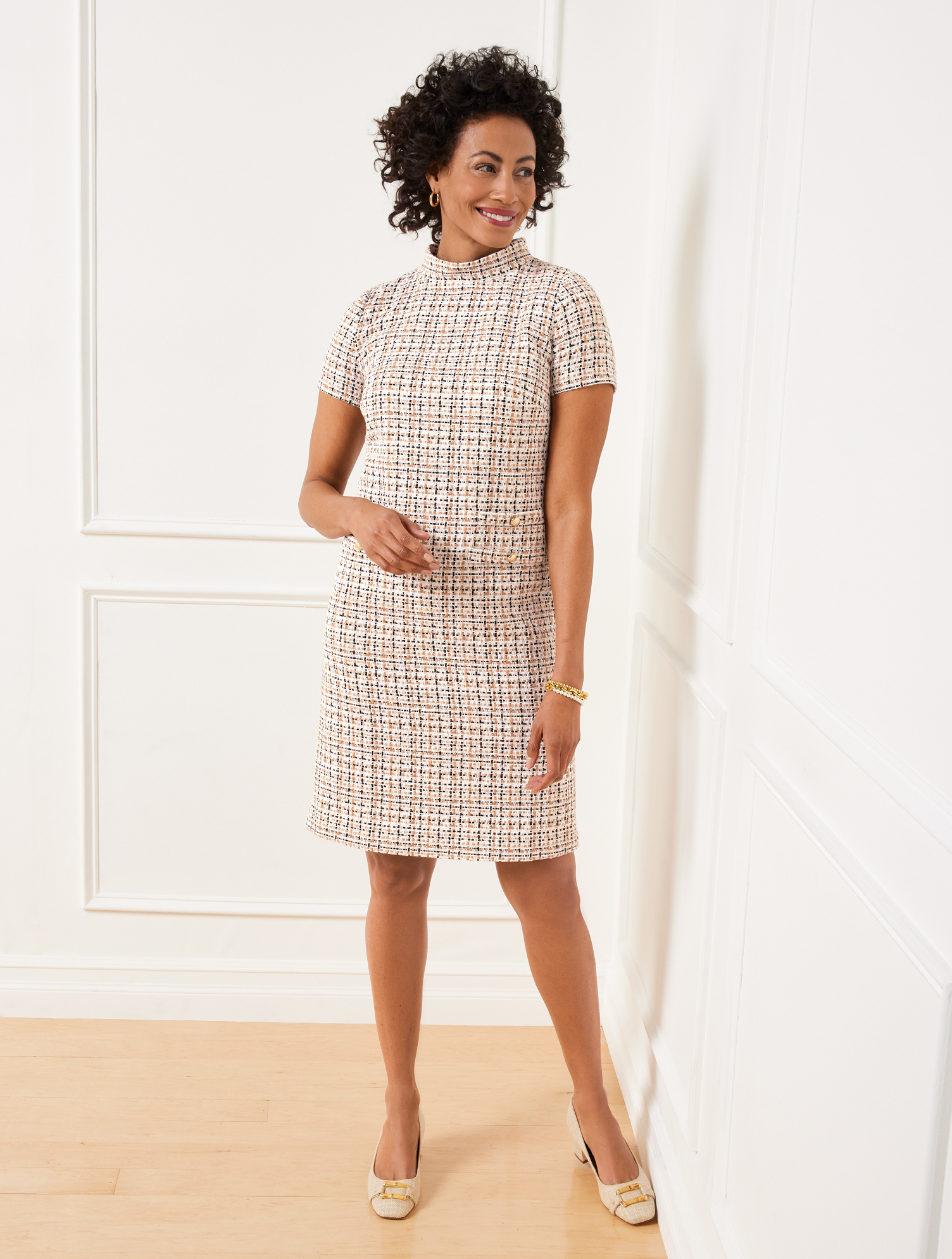 Talbots Plus Petite - Tweed Mockneck Dress - White/cafe - 22  In White,cafe