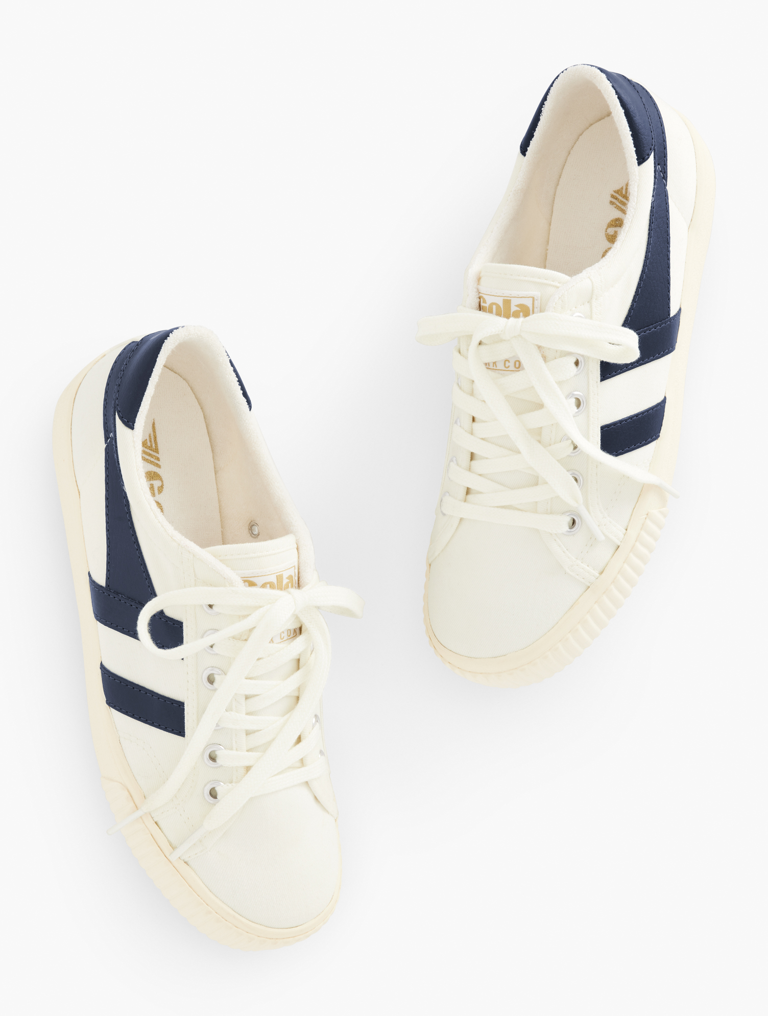 Talbots Â® Mark Cox Tennis Sneakers - Off White/navy Blue - 11m - 100% Cotton  In Off White,navy Blue