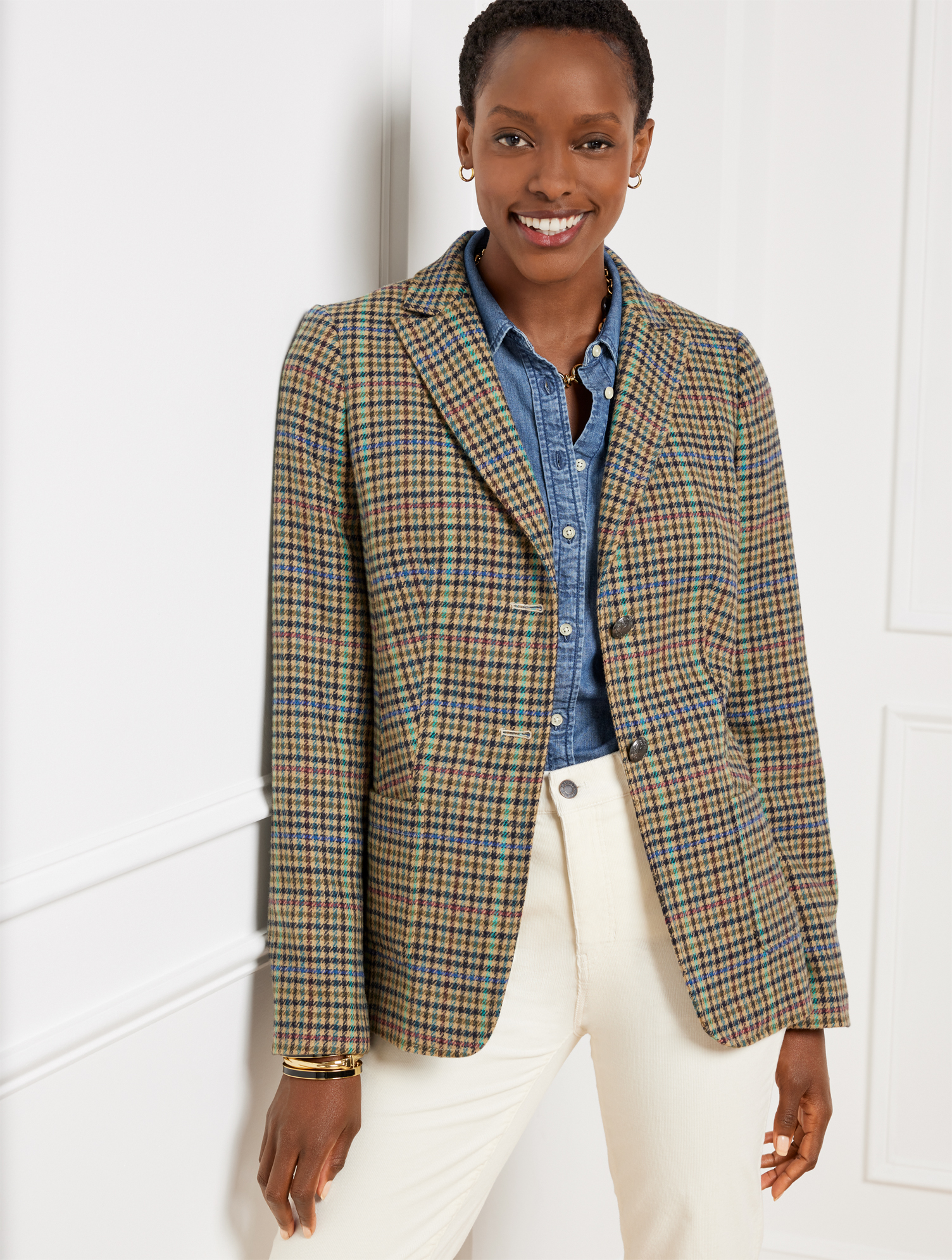 Black watch plaid blazer womens best sale