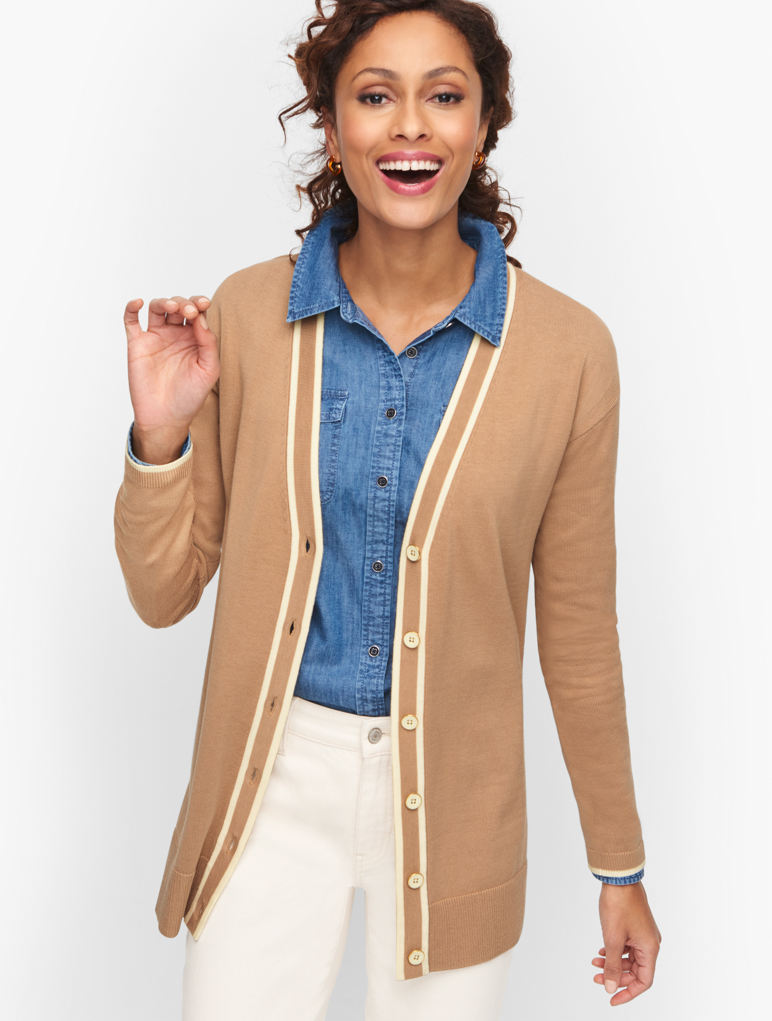 Must Have Petite - Girlfriend Cardigan Sweater - Tipped - Rattan - Small  Talbots from Talbots | AccuWeather Shop