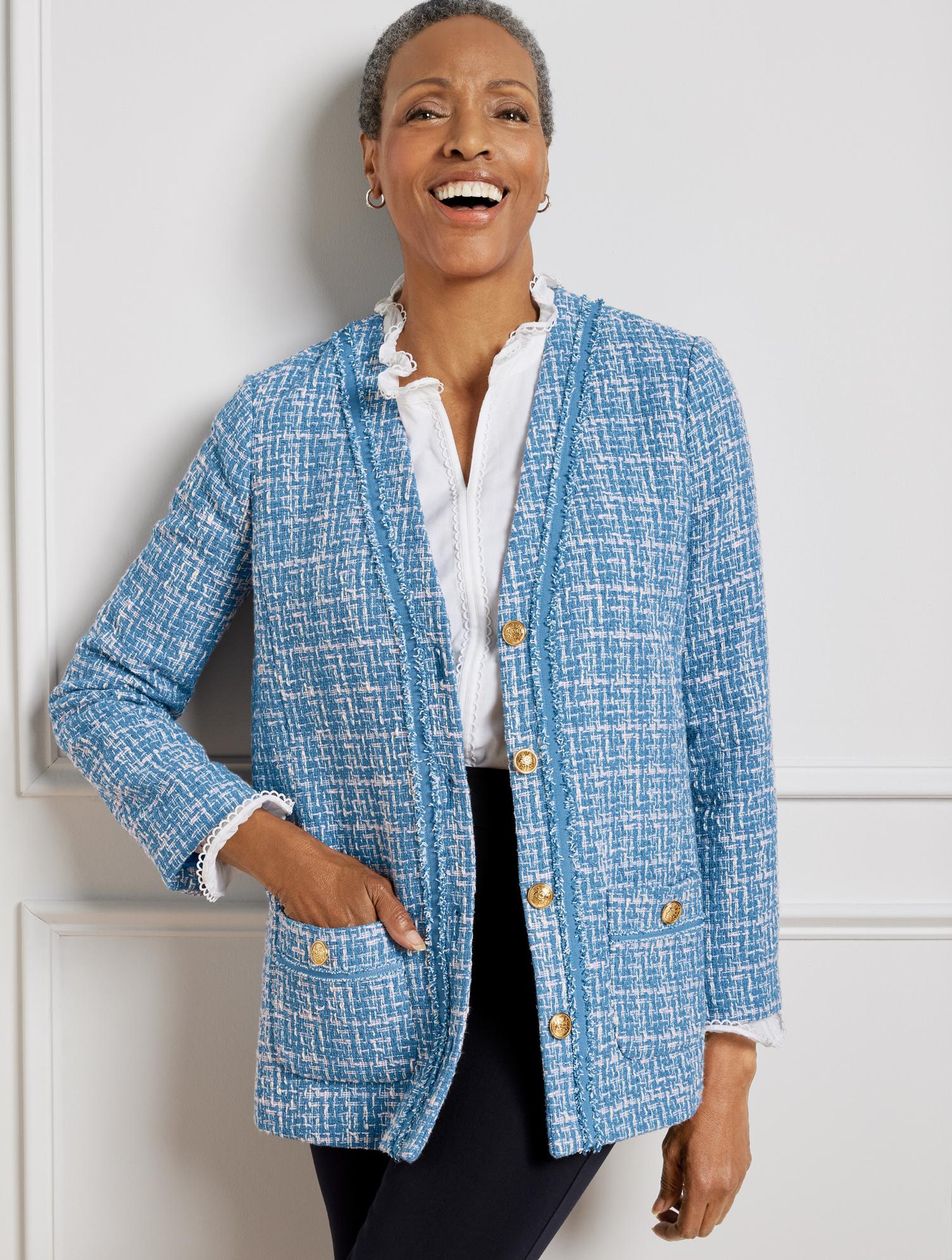 Double Breasted Corduroy Blazer COOL BLUE